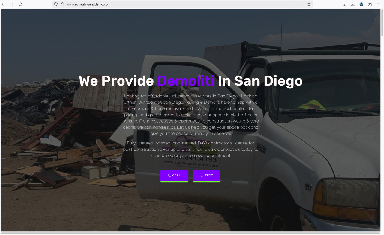 San Diego Hauling & Demo website